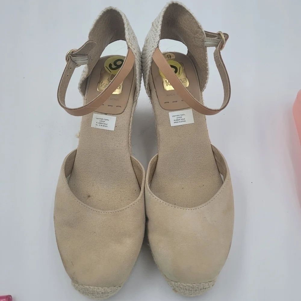 Kanna Laura espadrille wedge sandals suede and hemp size 9 new